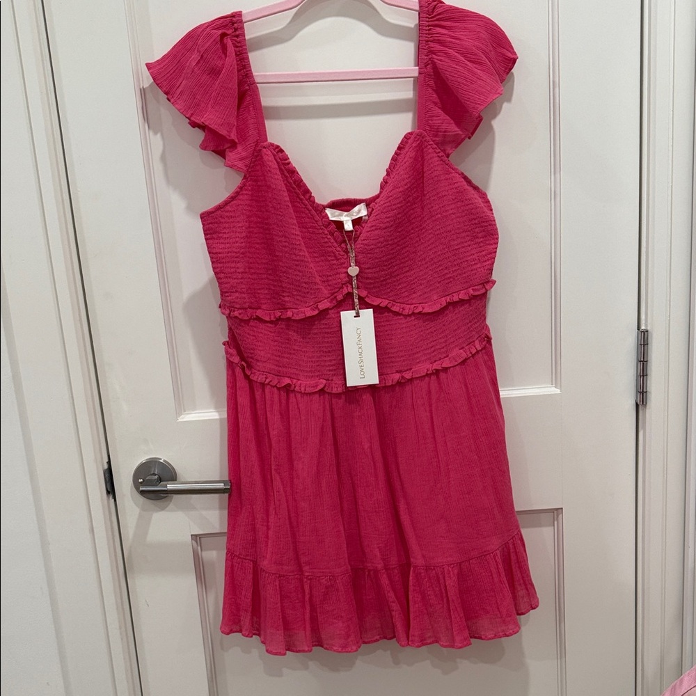 LoveShackFancy Pink Ruffled Sleeveless Dress Size L NWT